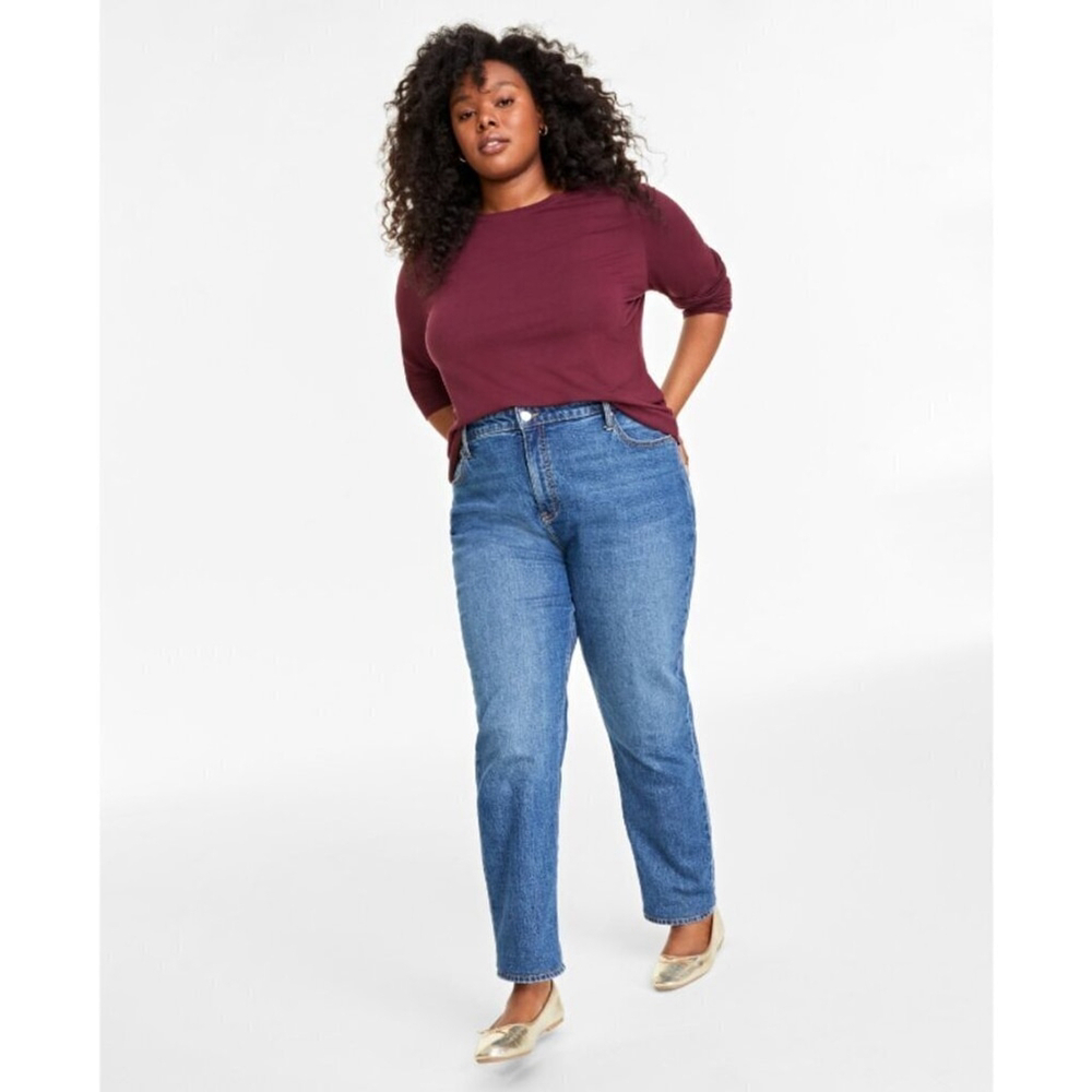 On 34th Plus Size 2X Solid Dark Red Long-Sleeve Crewneck Knit Top NWT